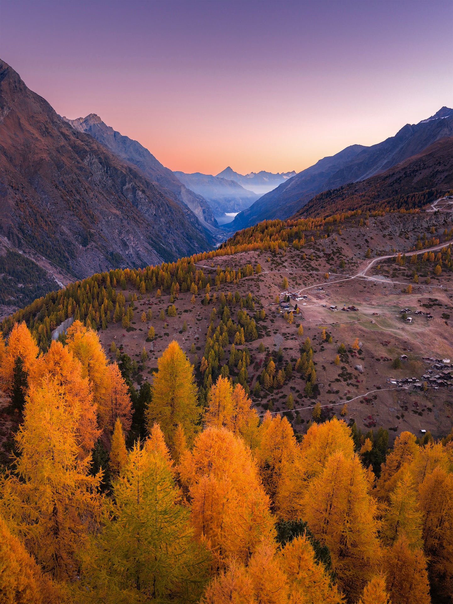 Autumn Mountain Valley at Dusk