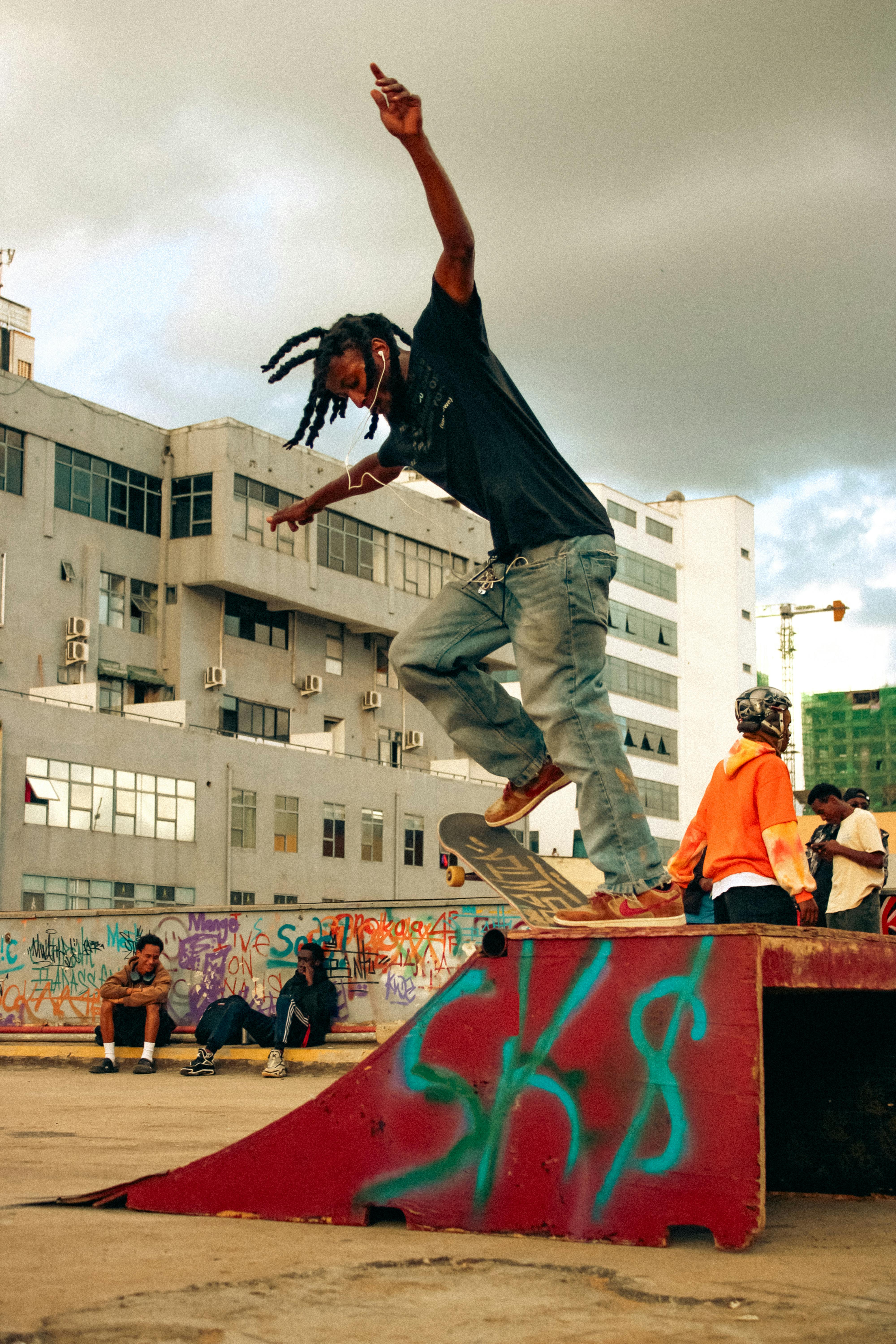 Skateboarder Doing Trick at Urban Skate Spot