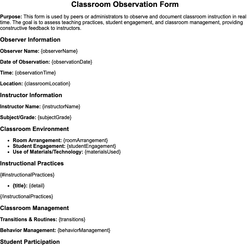 Classroom Observation Form
