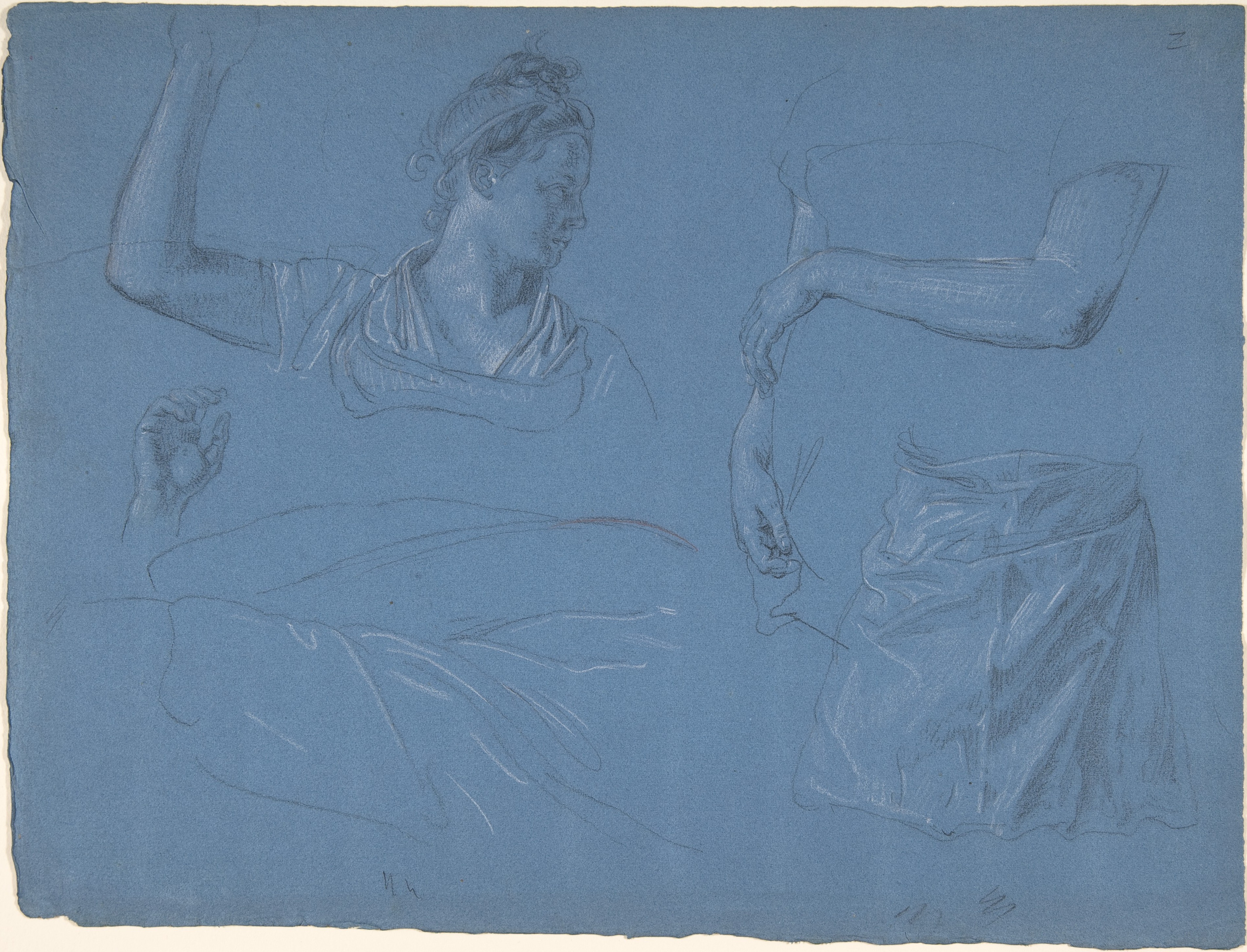Figure Studies Sketch on Blue Paper