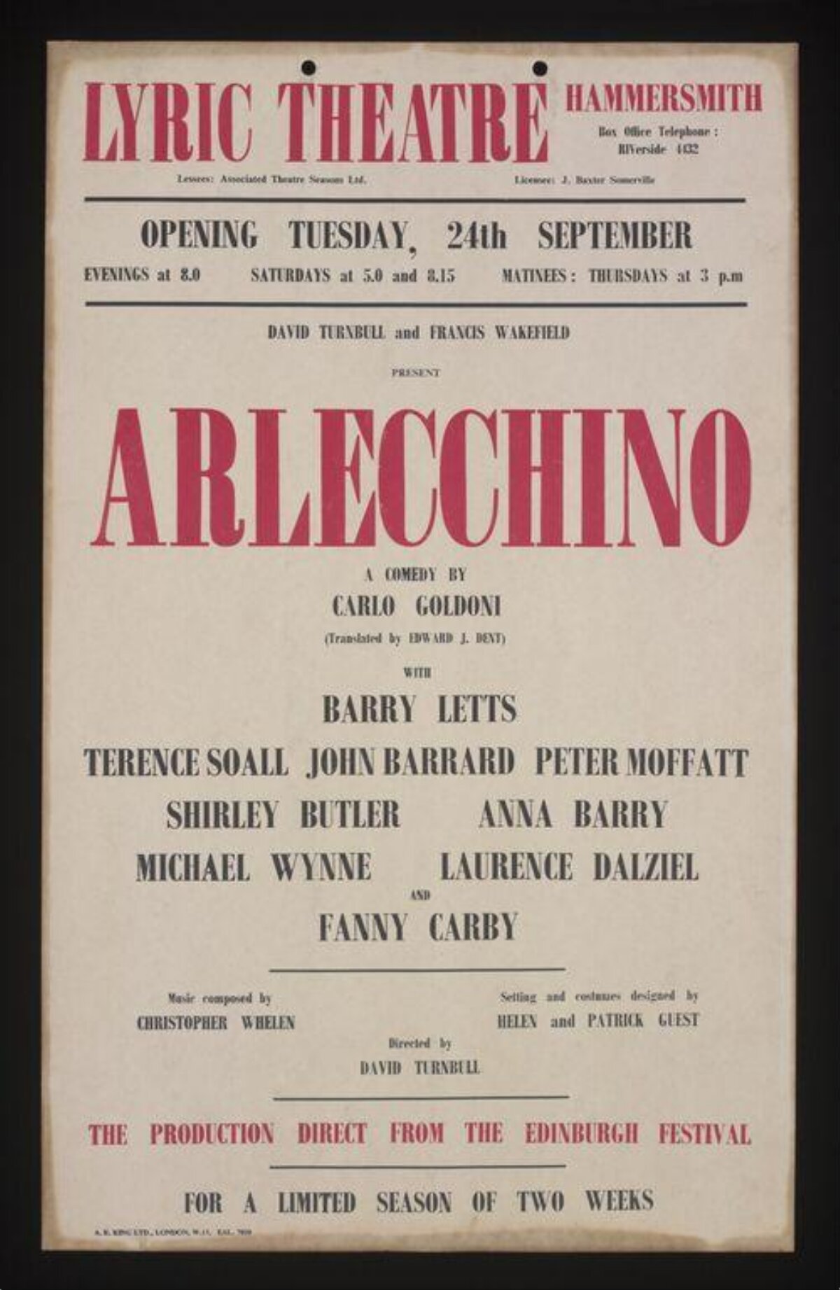 Vintage Arlecchino Theatre Play Poster