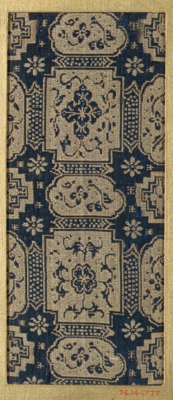 Antique Blue Floral Textile Fragment