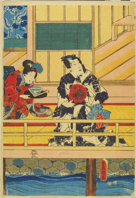 Ukiyo-e Two Figures on Riverside Veranda