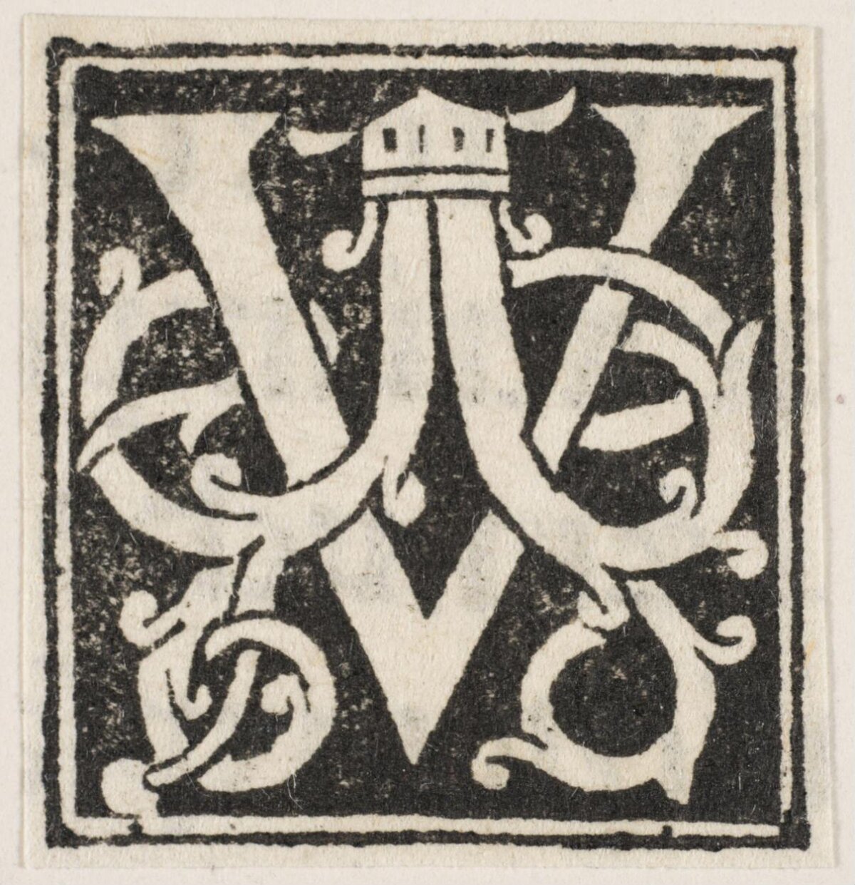 Black and White Woodcut Initial W