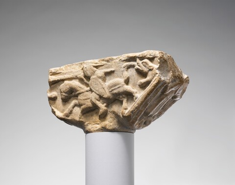 Carved Stone Capital Fragment with Hunting Scene