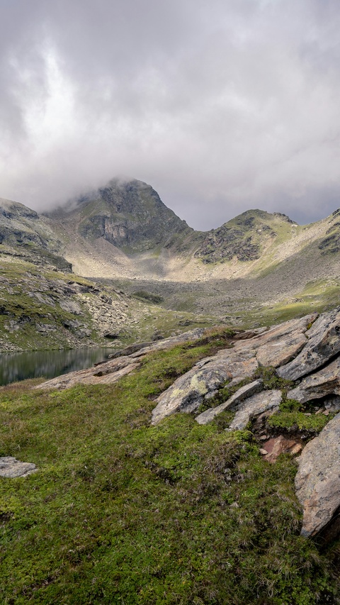 Cloudy Mountain Lake Valley Landscape