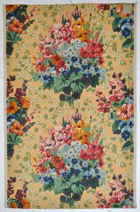 Vintage Yellow Floral Printed Fabric