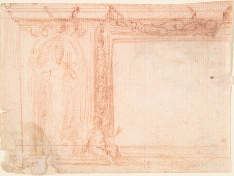 Red Chalk Architectural Sketch with Figures