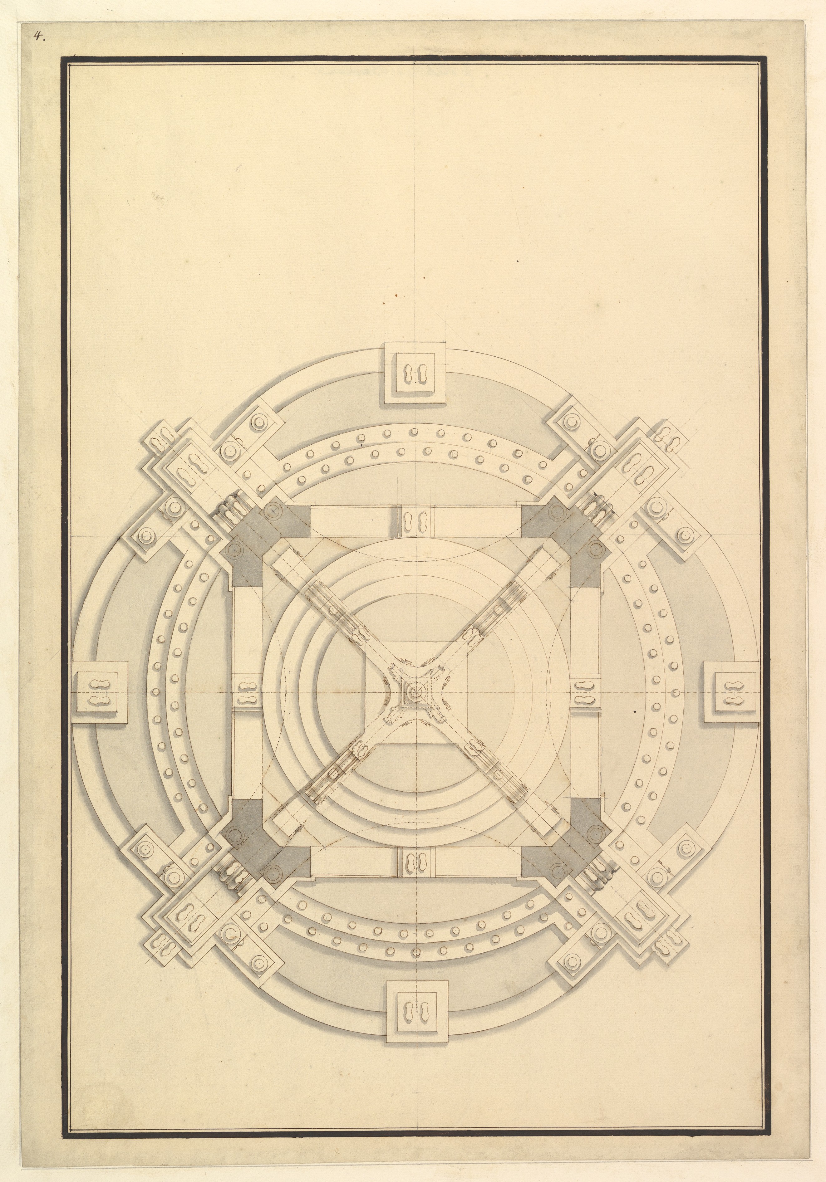 Symmetrical Circular Architectural Plan