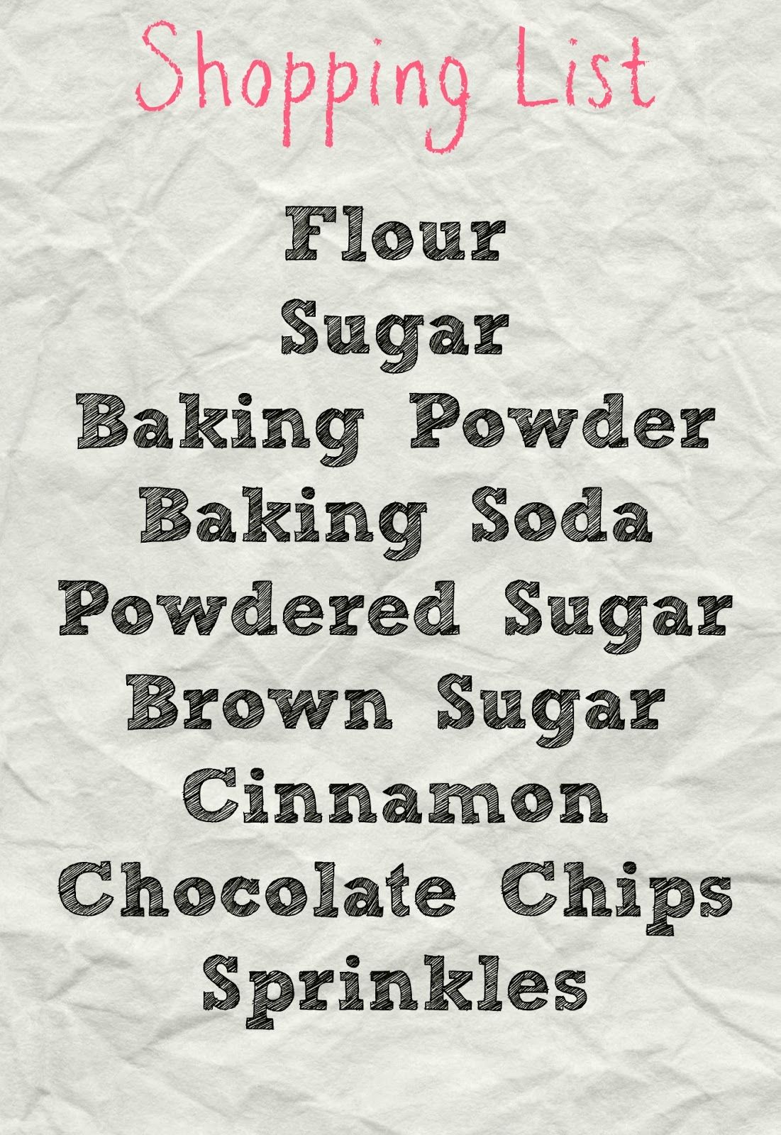 Baking Ingredients Shopping List