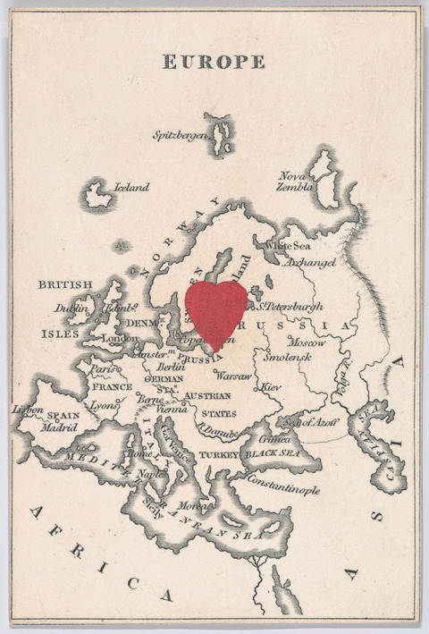 Antique Europe Map with Red Heart