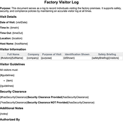 Factory Visitor Log