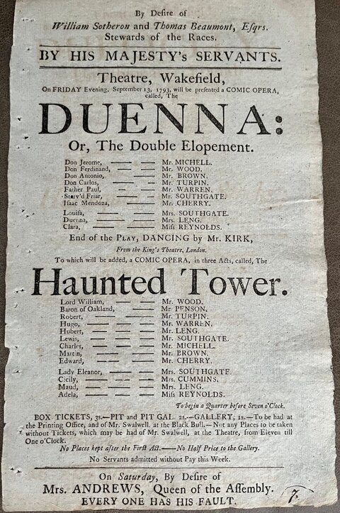 1793 Wakefield Theatre Playbill