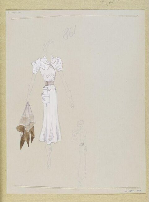 Vintage White Dress Fashion Sketch