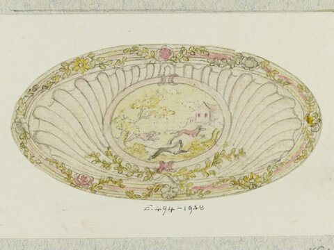Oval Dish Design with Hunting Scene