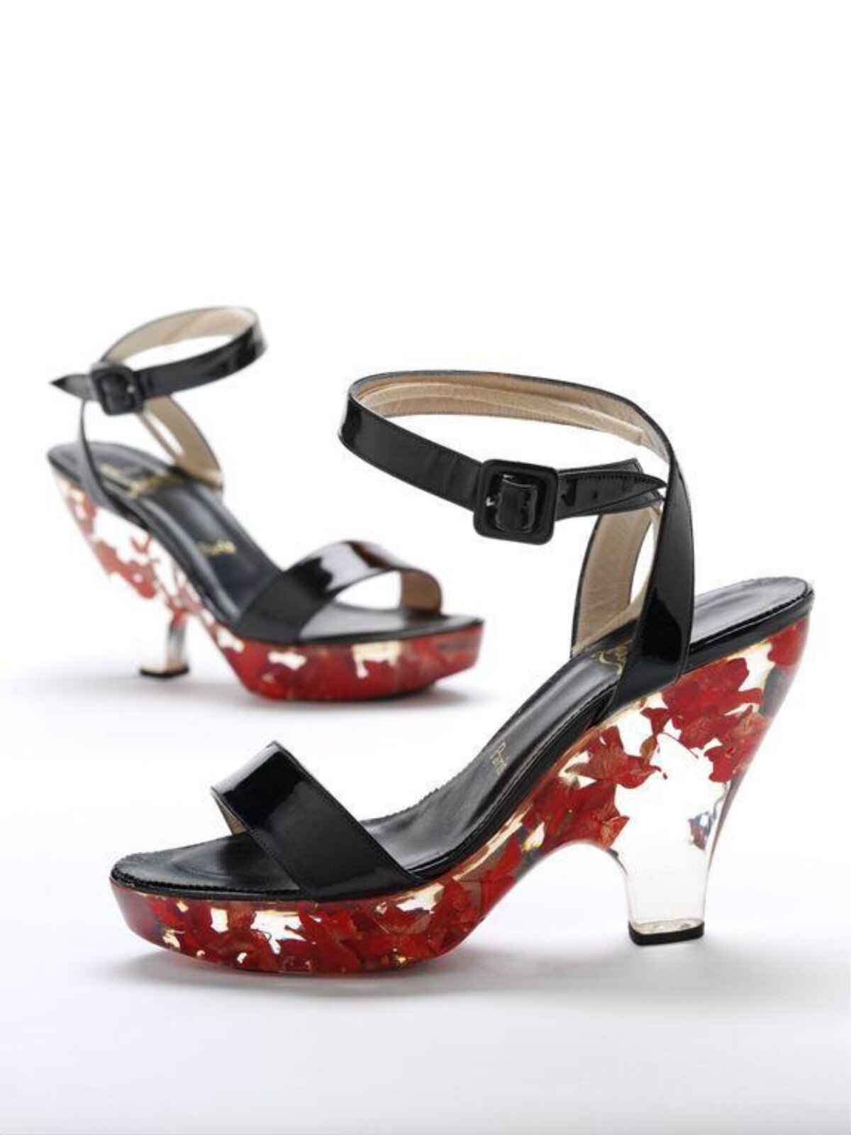 Red Leaf Inlaid High Heel Sandals