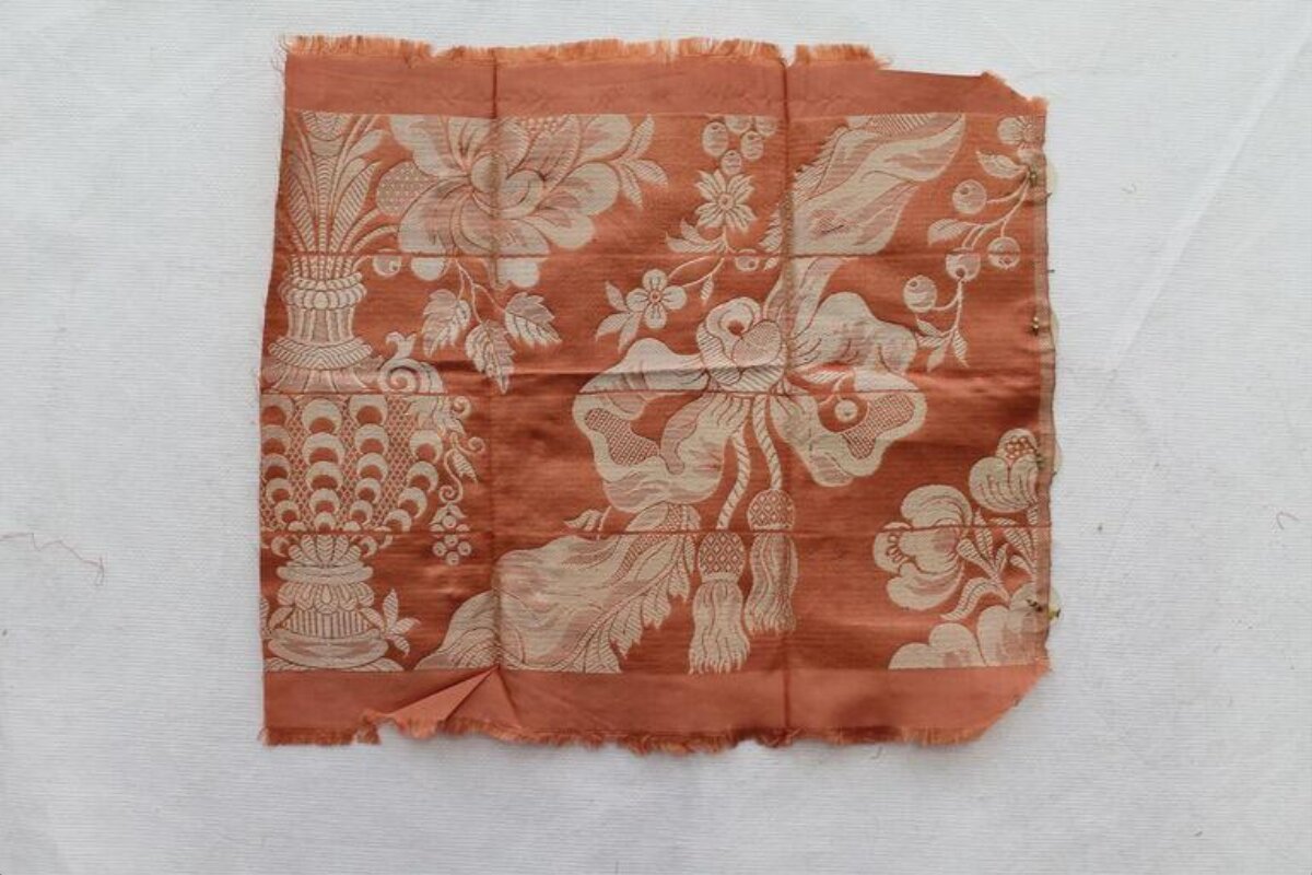Orange Floral Brocade Textile Fragment