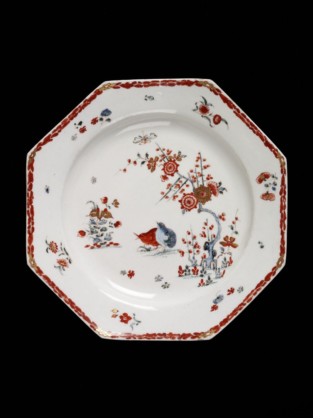 Octagonal Flower and Bird Porcelain Plate