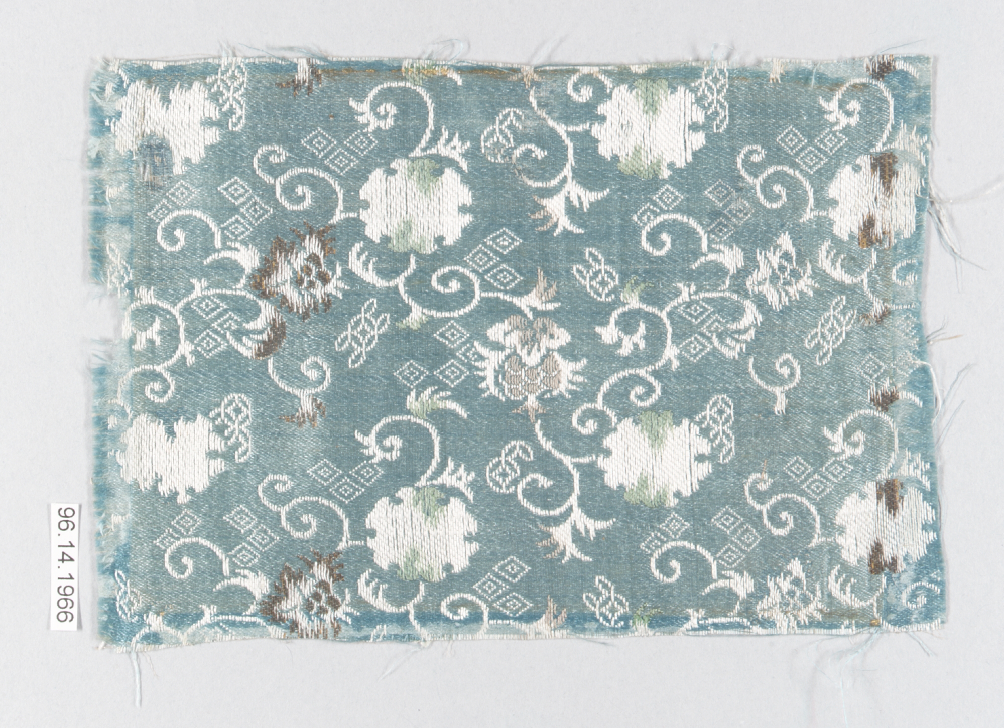 Blue Floral Patterned Silk Fragment