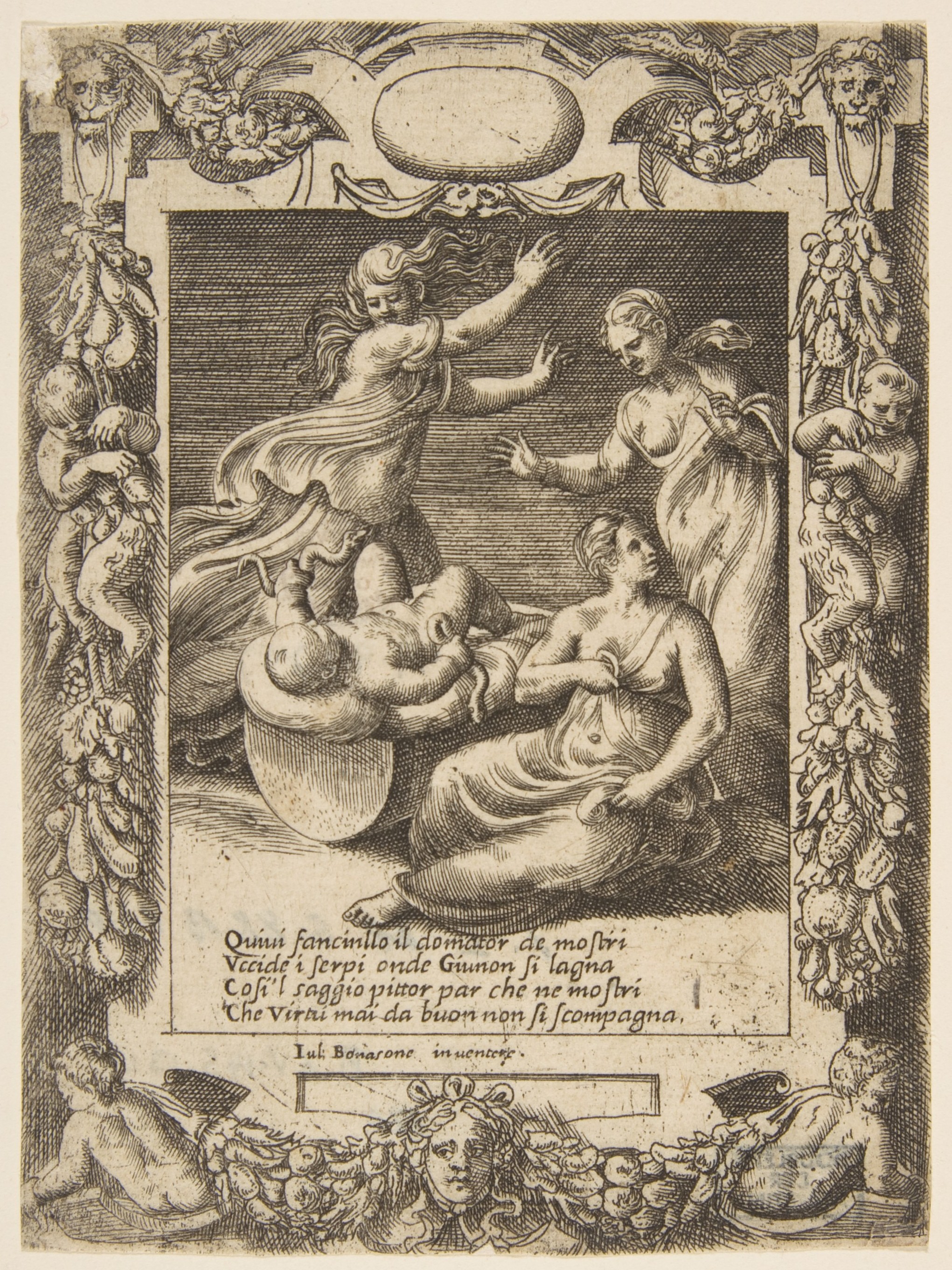 Infant Hercules Killing Serpents Etching