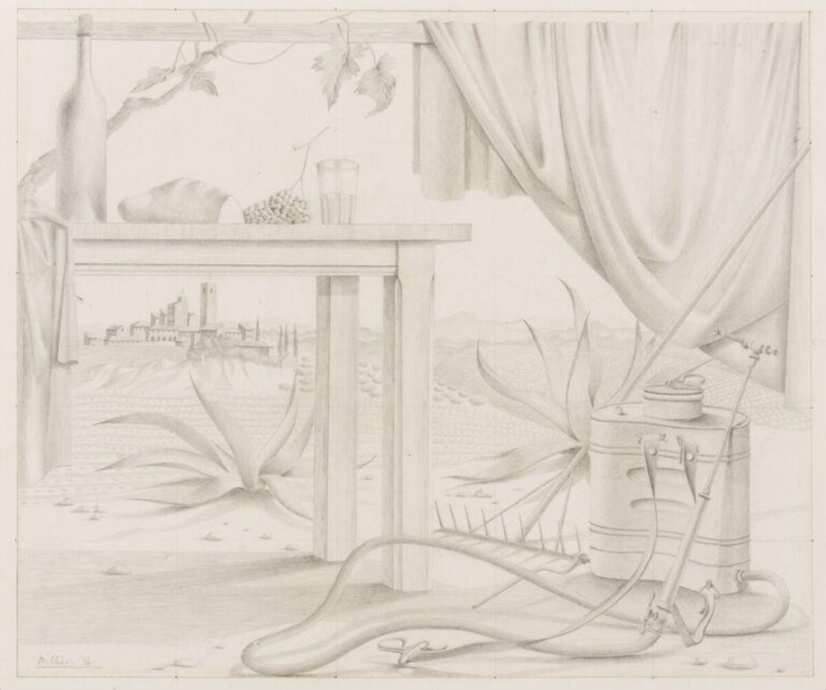 Still Life Pencil Drawing With Country View
