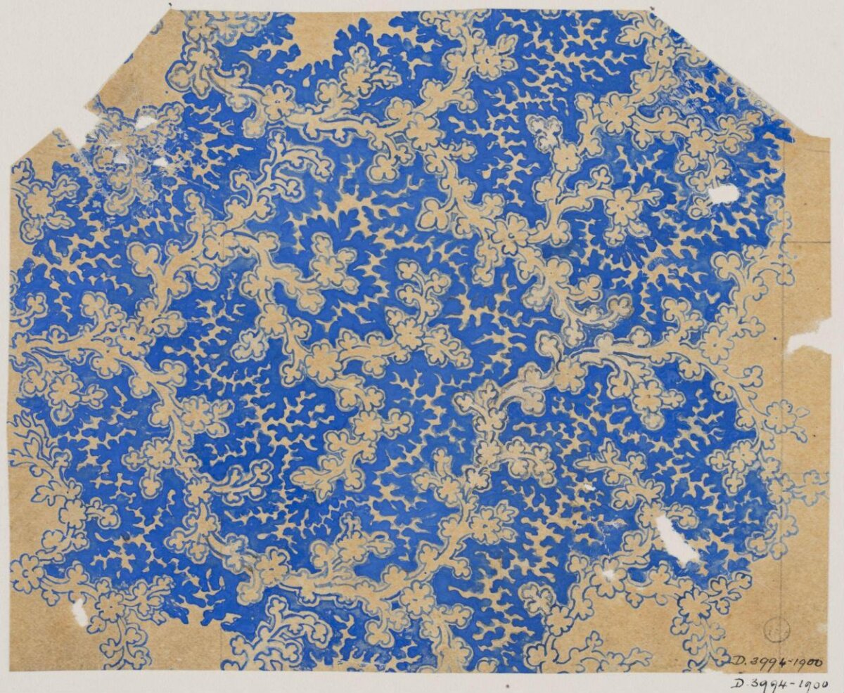 Blue Floral Textile Pattern Sketch