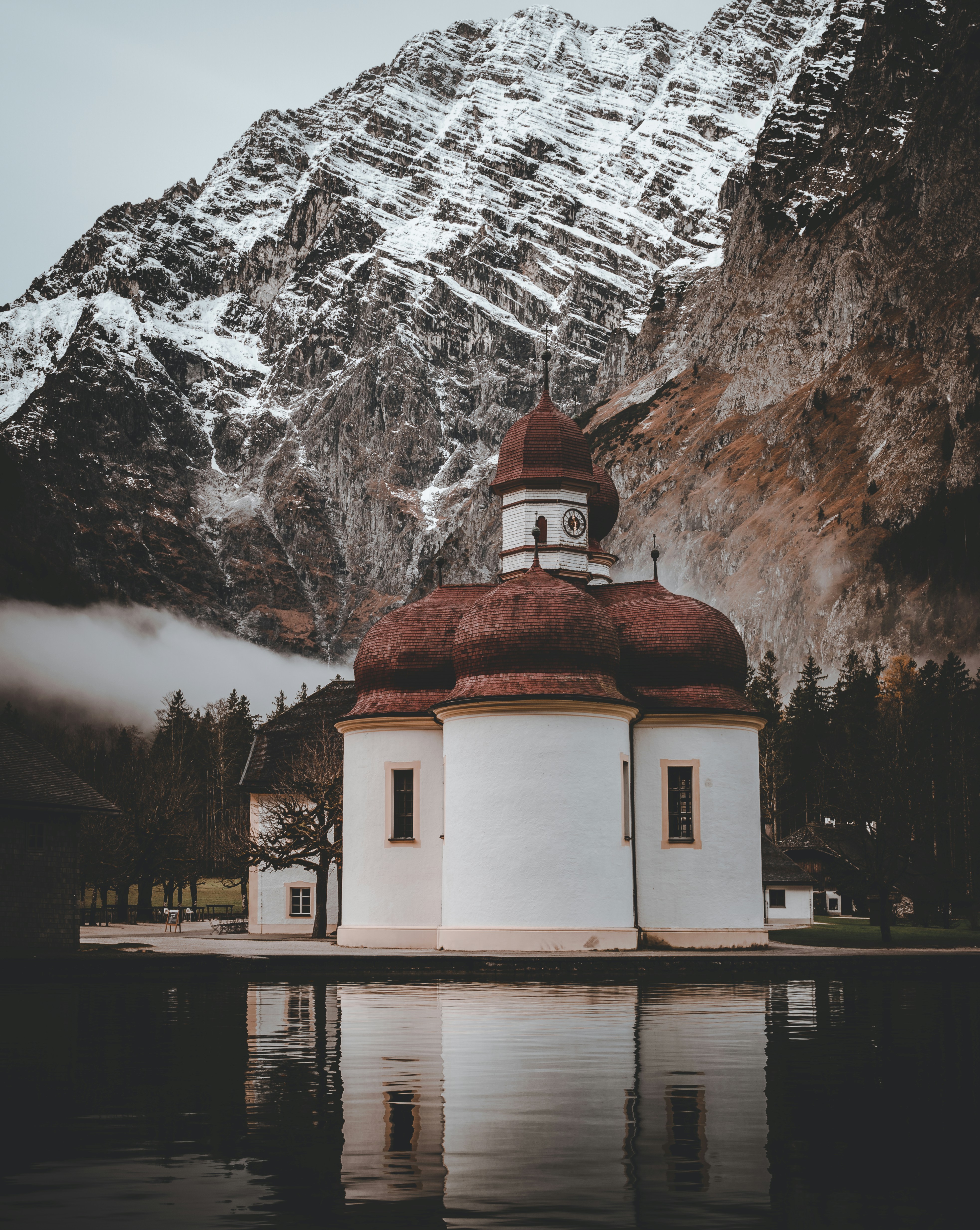 Lakefront Chapel below Snowy Mountains