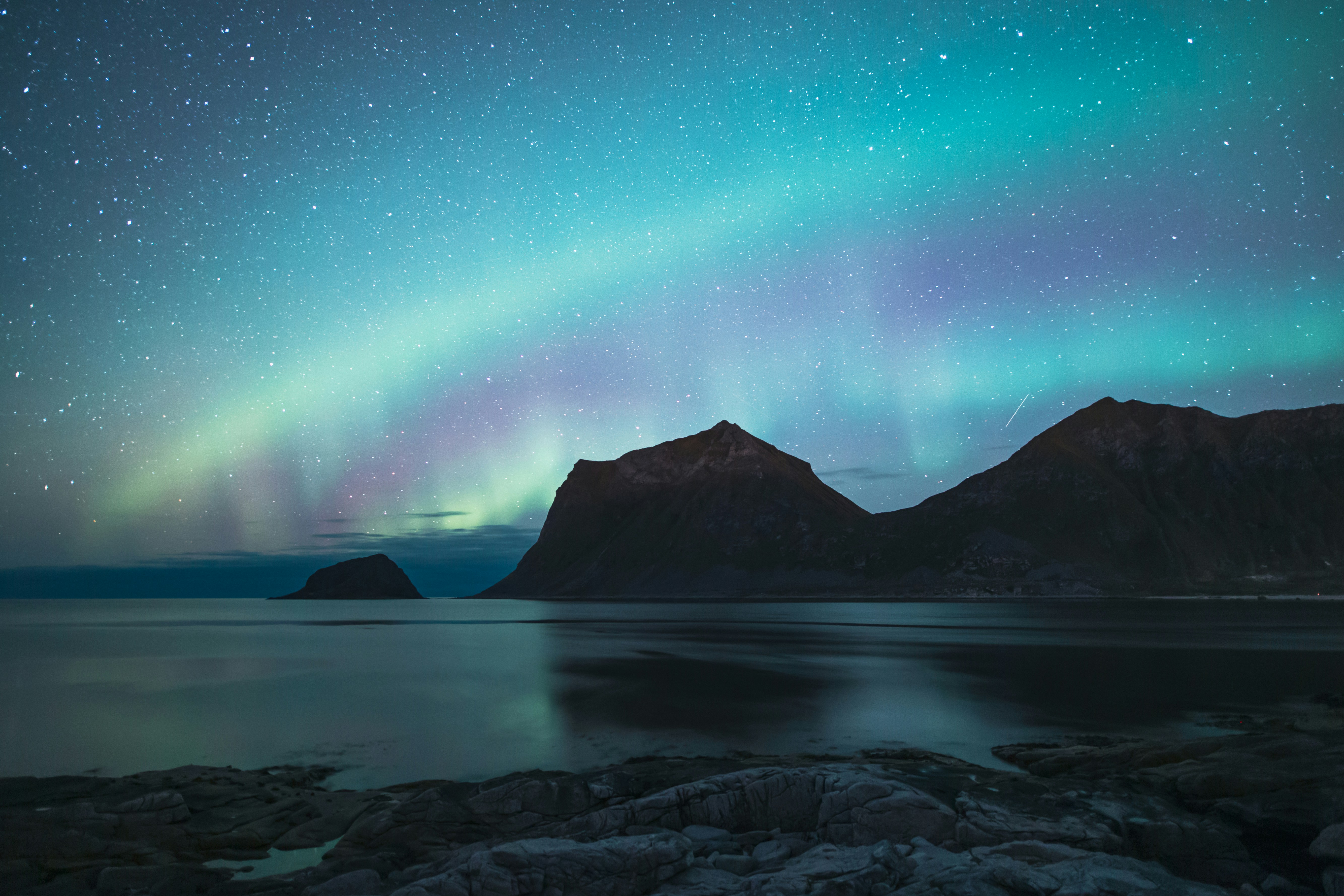 Aurora Over Coastal Night Sea