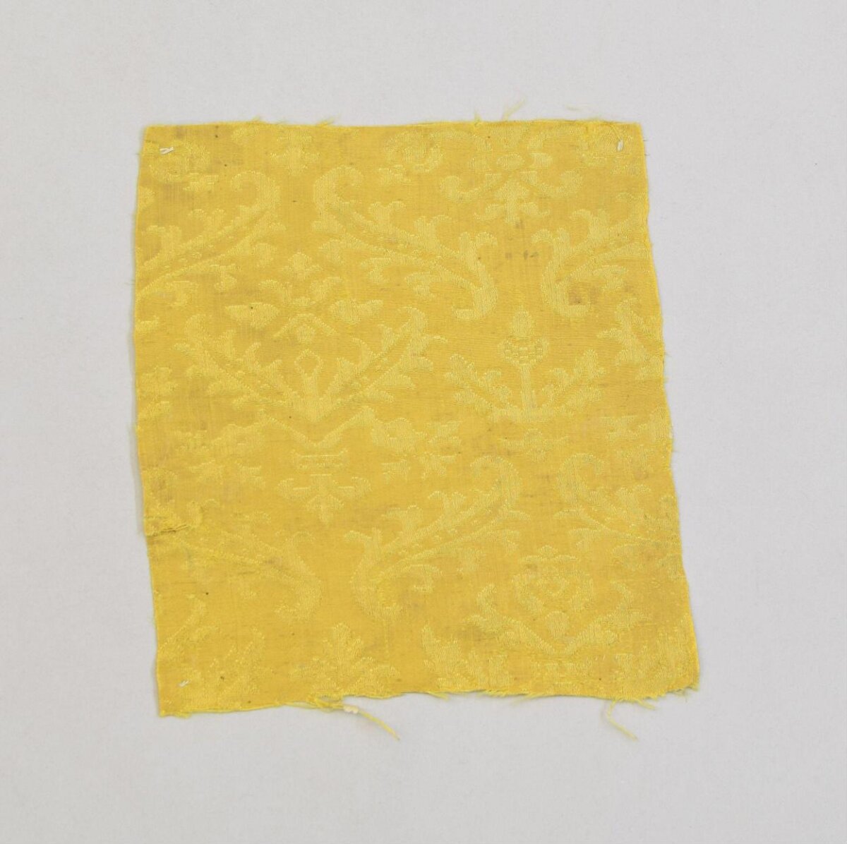 Yellow Patterned Silk Fabric Fragment