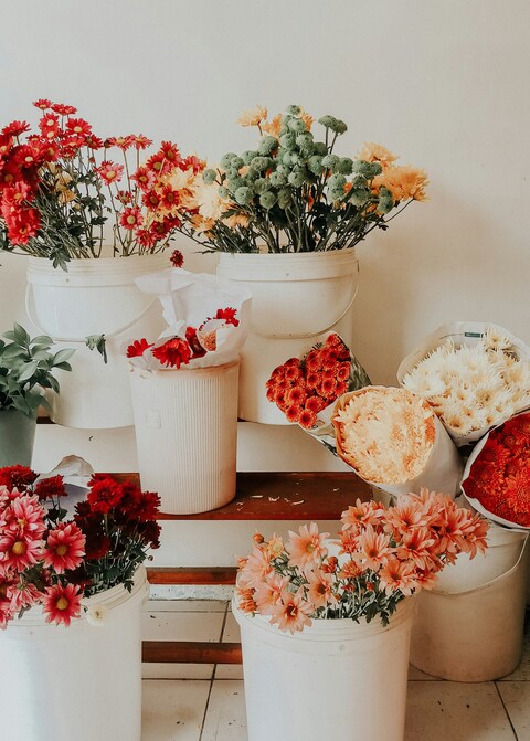 Assorted Cut Flowers in Buckets